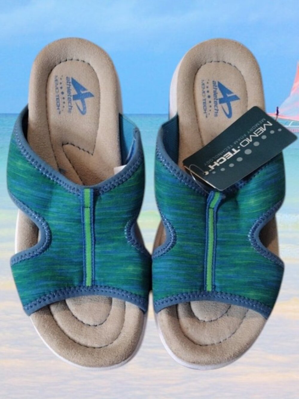 NWT Athletech Green-Blue Slip-On Women's Sandals Size 6.5